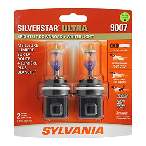 SYLVANIA - 9007 SilverStar Ultra - High Performance Halogen Headlight Bulb, High Beam, Low Beam and Fog Replacement Bulb, Brightest Downroad with Whiter Light, Tri-Band Technology (Contains 2 Bulbs) SYLVANIA - 9007 SilverStar Ultra - High Performance Halogen Headlight Bulb, High Beam, Low Beam and Fog Replacement Bulb, Brightest Downroad with Whiter Light, Tri-Band Technology (Contains 2 Bulbs)