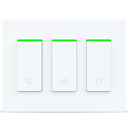 Smart Switch 3Gang Smart Light Switch 3 Gang Milfra 2.4Ghz in-Wall Smart Switch Alexa WiFi Switch Work with Alexa Google Assistant,Need Neutral Wire,Single-Pole Only