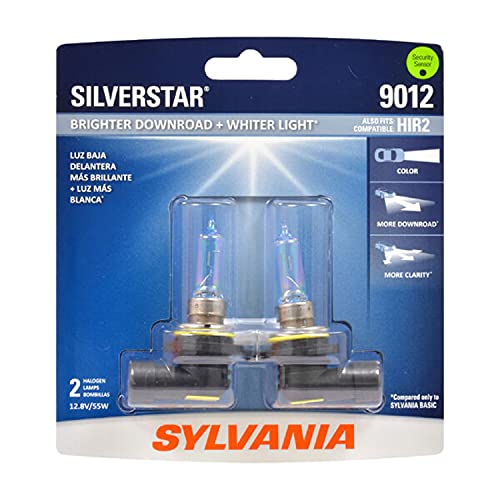 SYLVANIA - 9012 SilverStar - High Performance Halogen Headlight Bulb, High Beam, Low Beam and Fog Replacement Bulb, Brighter Downroad with Whiter Light (Contains 2 Bulbs)