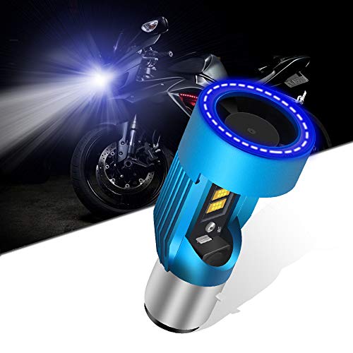 KaiDengZhe BA20D H6 LED Motorcycle Headlight Bulb with Blue Angel Eye H6 High/Low LED Headlamp 12V 2600LM Replacement of H6 Halogen Lamp White 6000K(Pack of 1)