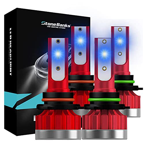 StoneBanks 9005+9006 LED Headlight Bulbs, High Low Beam 8000K 60W 10000Lumens Super Bright Blue LED Headlight Conversion Kit, Halogen Replacement, Pack of 4