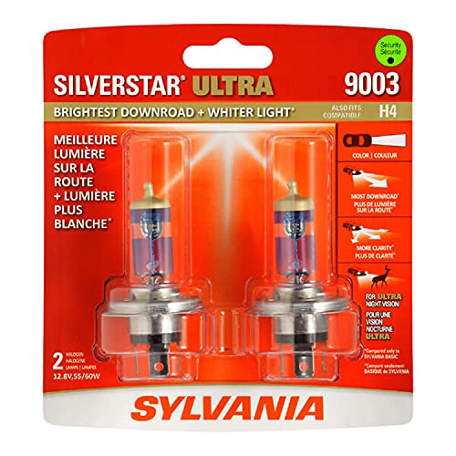 SYLVANIA - 9003 SilverStar Ultra - High Performance Halogen Headlight Bulb, High Beam, Low Beam and Fog Replacement Bulb, Brightest Downroad with Whiter Light, Tri-Band Technology (Contains 2 Bulbs)