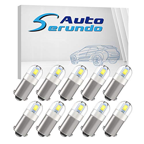 Serundo Auto BA9S Led Car Bulb BA9 1895 1891 53 57 Led Car Bulb, 2SMD 3030Chips 6000K White 47830 64111 3893 LED Car Bulb for Car Interior Dome Map License Plate Glove Box Light etc, Pack of 10pcs