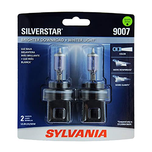 SYLVANIA - 9007ST.BP2 - 9007 SilverStar - High Performance Halogen Headlight Bulb, High Beam, Low Beam and Fog Replacement Bulb, Brighter Downroad with Whiter Light (Contains 2 Bulbs)