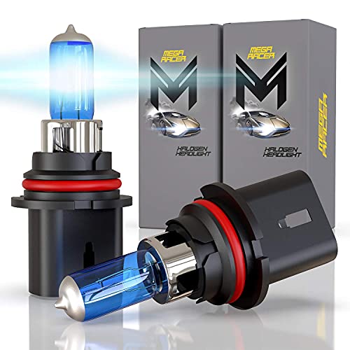 Mega Racer 9007/HB5 Halogen Headlight Bulbs - 100W/80W 5000K Daylight White for Hi/Lo Beam Replacement IP68 Waterproof Rating PX29t Base, Pack of 2